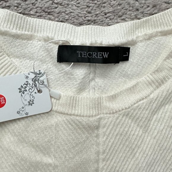 TECREW |  Women's Puff Sleeve Crew Neck Pullover Sweater | Cream | Size:… - Picture 7 of 7